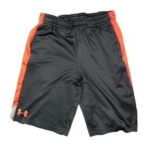 Under Armour athletic sports shorts basketball loose fit black red stripe Y L